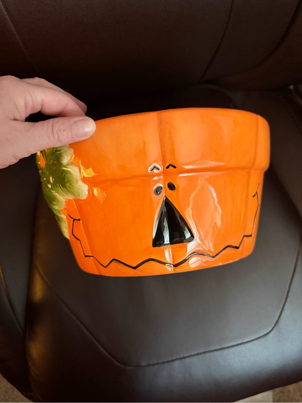 Festive Orange Ceramic Pumpkin Bowl with Jack-O'-Lantern Face